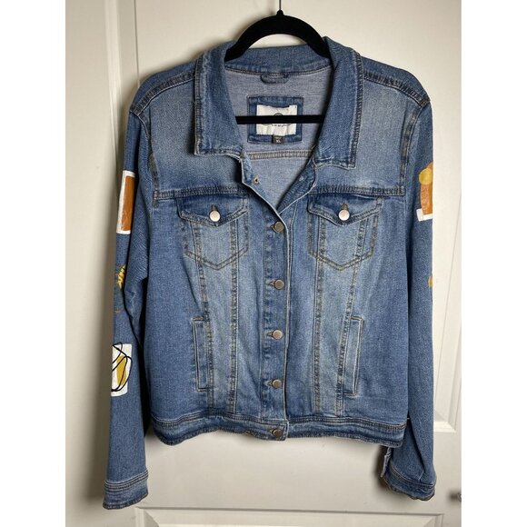 1 Sunset Lane Hand-Painted Botanical Leaf Design Denim Jacket XL Casual Boho - Picture 1 of 8